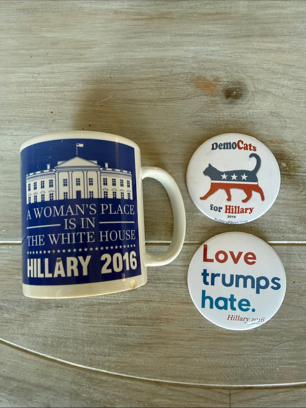 Hillary 2016 Blue Ceramic Campaign Coffee Mug + three pins
